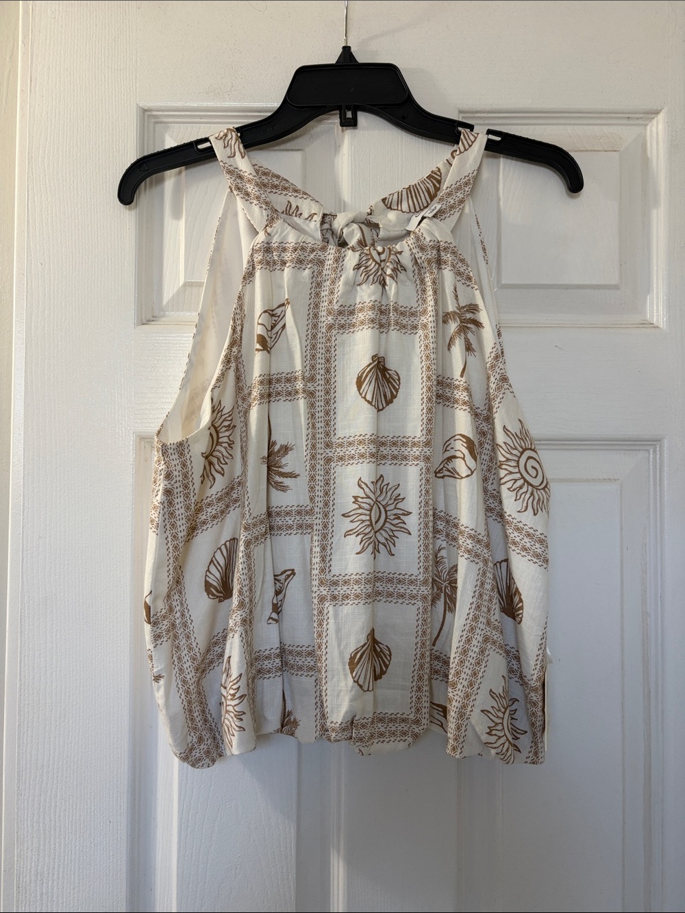 CeCe Cream Halter Shell-Print Tank Top